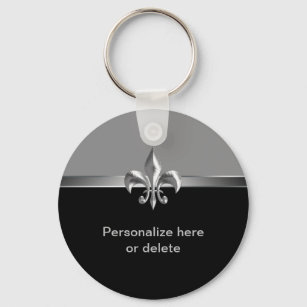 Personalized Silver Black Fleur de Lis Keychain