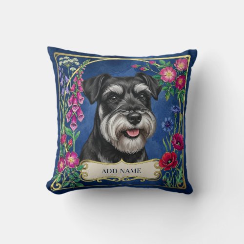 Personalized Silver & Black Schnauzer Blue Cushion