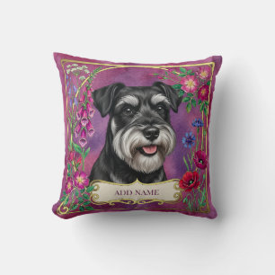 Personalized Silver & Black Schnauzer Pink Cushion