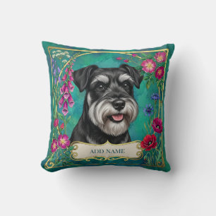 Personalized Silver & Black Schnauzer Teal Cushion