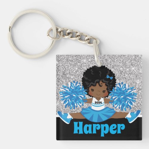 Personalized Silver  Blue Cheerleading Keychain