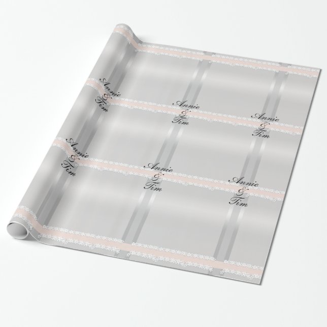 Personalized Silver Bride and Groom Names Wedding Wrapping Paper (Unrolled)