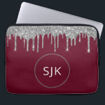 Personalized Silver Burgundy Red Glitter Monogram Laptop Sleeve<br><div class="desc">Personalized Silver and Burgundy Red Faux Glitter and Sparkle Elegant Monogrammed Initials Case. This case can be customized to include your initial and first name.</div>