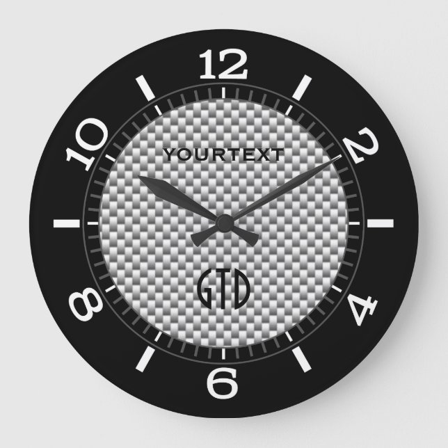 Personalized Silver Carbon Fiber Style Dial on a Large Clock (Front)