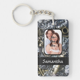 Personalized silver charm collage keychain