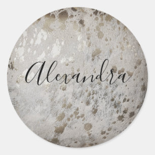 Personalized Silver Cowhide Print Metallic Sticker