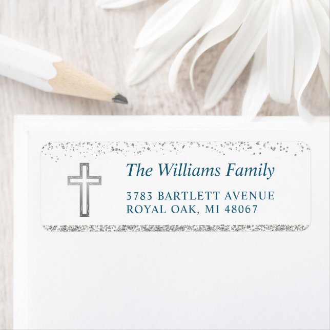 Personalized Silver Cross Religious Return Address Label (Insitu)