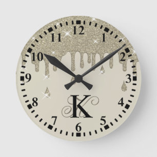Personalized Silver Drip Glitter Effect & Sparkles Round Clock