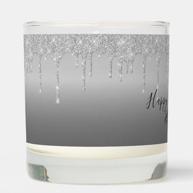 Personalized Silver Dripping Glitter Birthday Gift Scented Candle (Front)