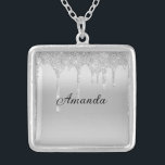 Personalized Silver Dripping Glitter Bridesmaid  Plated Necklace<br><div class="desc">Personalized Silver Dripping Glitter Name silver plated necklace.  A great gift for her or for your bridal party.</div>