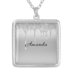 Personalized Silver Dripping Glitter Bridesmaid  Plated Necklace