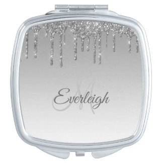 Personalized Silver Dripping Glitter Compact Mir Mirror