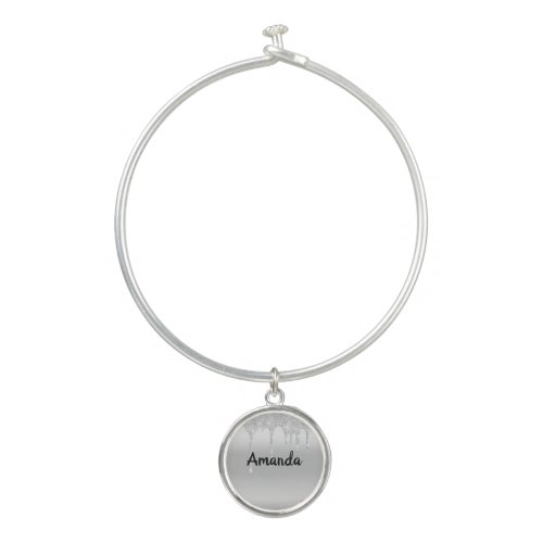 Personalized Silver Dripping Glitter Name Bangle Bracelet