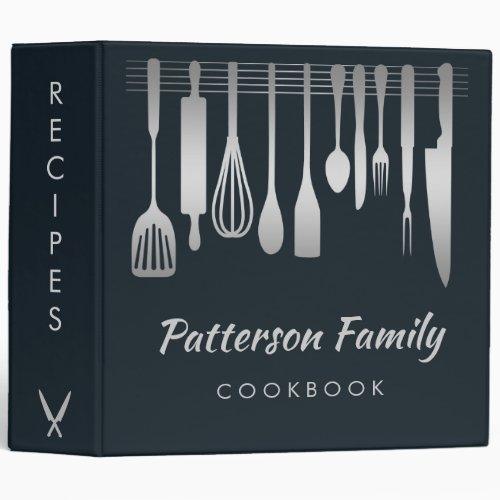 Personalized Silver Family Recipe Cookbook 3 Ring  3 Ring Binder