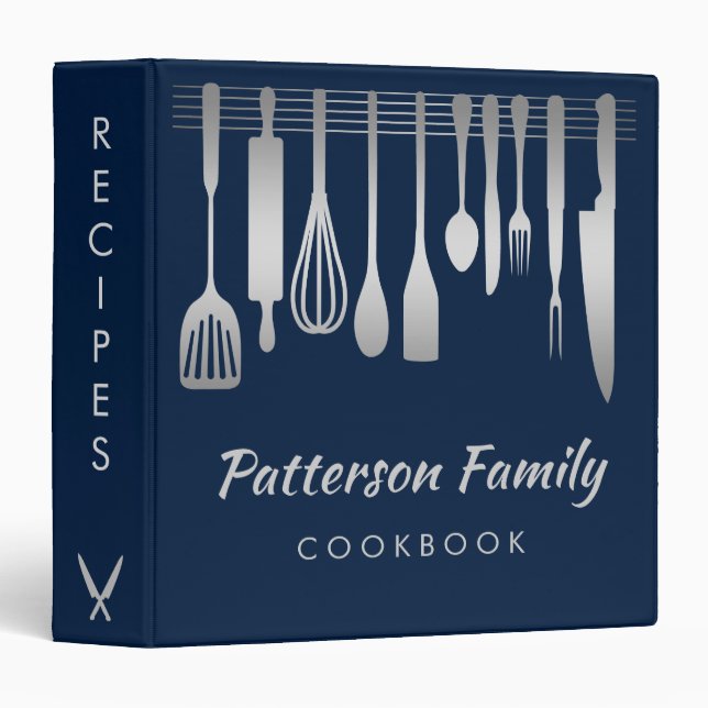 Personalized Silver Family Recipe Cookbook 3 Ring Binder (Front/Spine)