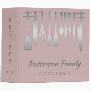Personalized Silver Family Recipe Cookbook 3 Ring  Binder