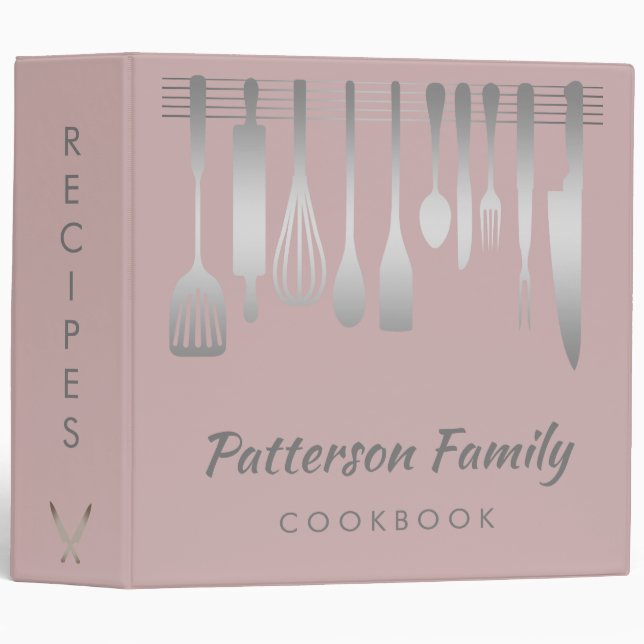 Personalized Silver Family Recipe Cookbook 3 Ring  Binder (Front/Spine)