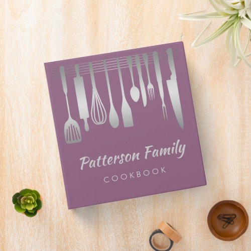 Personalized Silver Family Recipe Cookbook 3 Ring Binder