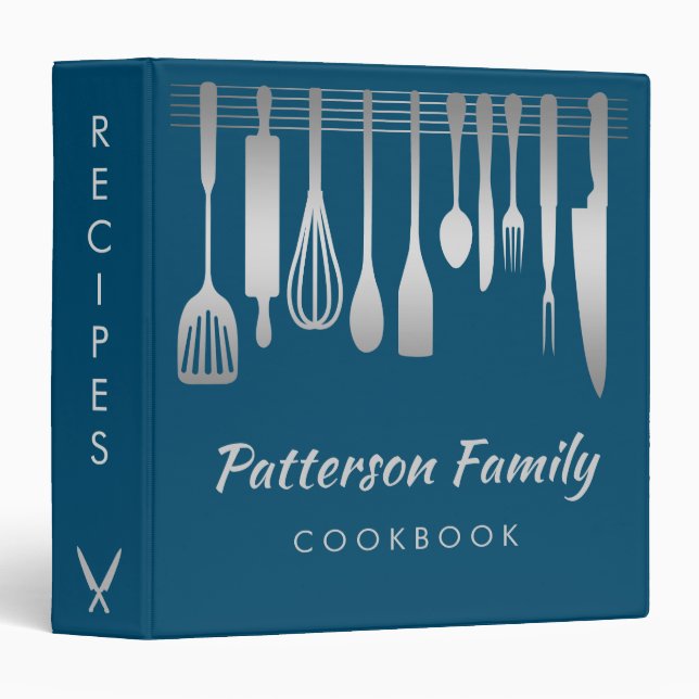 Personalized Silver Family Recipe Cookbook 3 Ring Binder (Front/Spine)