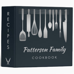 Personalized Silver Family Recipe Cookbook 3 Ring Binder