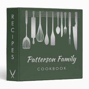 Personalized Silver Family Recipe Cookbook 3 Ring Binder