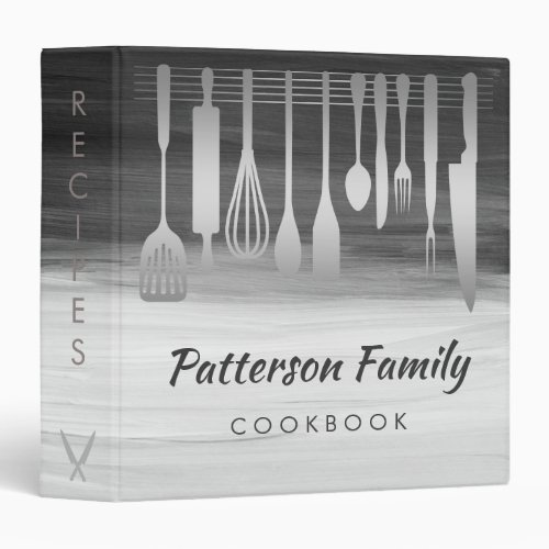 Personalized Silver Family Recipe Cookbook 3 Ring Binder