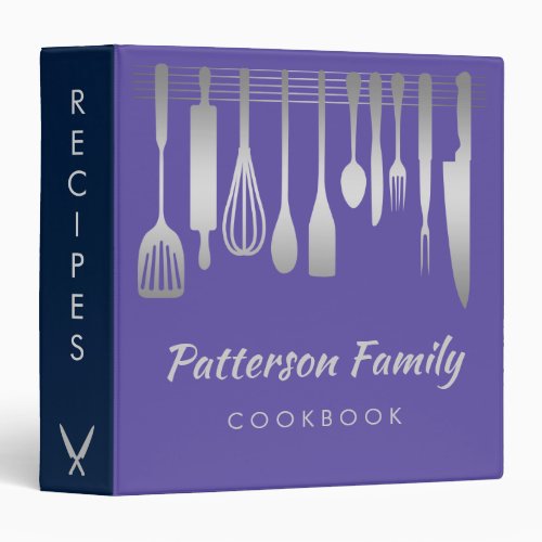 Personalized Silver Family Recipe Cookbook 3 Ring Binder