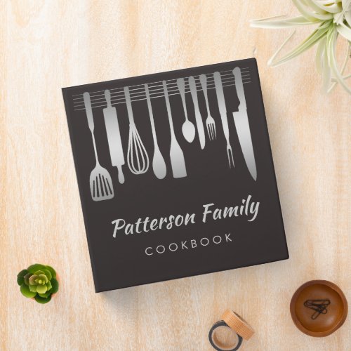 Personalized Silver Family Recipe Cookbook 3 Ring Binder