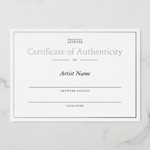 Personalized Silver Foil Certificate Authenticity Foil Invitation
