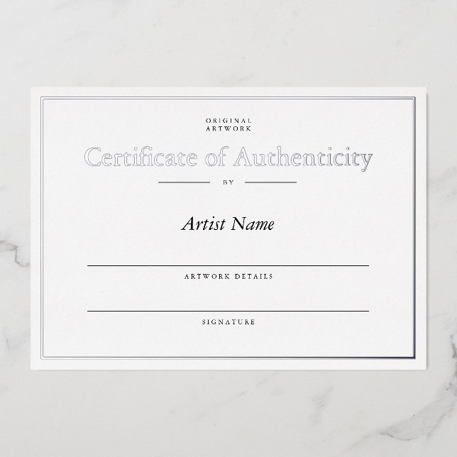 Personalized Silver Foil Certificate Authenticity Foil Invitation (Front)