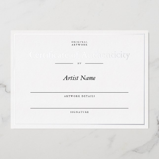 Personalized Silver Foil Certificate Authenticity Invitation (Front)