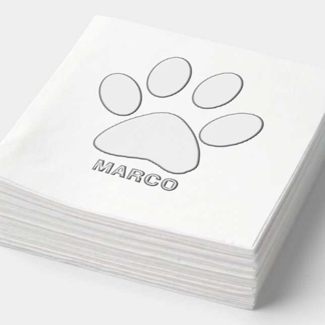 Personalized Silver Foiled Dog Paw Image Foil Napkins (Detail)