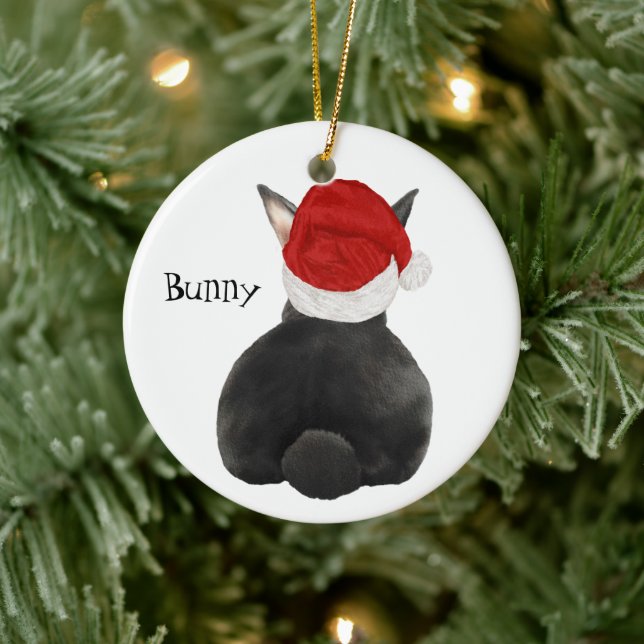 Personalized silver Fox Rabbit with Santa Hat  Ceramic Ornament (Tree)