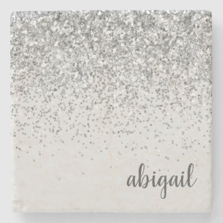 Personalized Silver Girly Glitter Sparkle Modern Stone Coaster