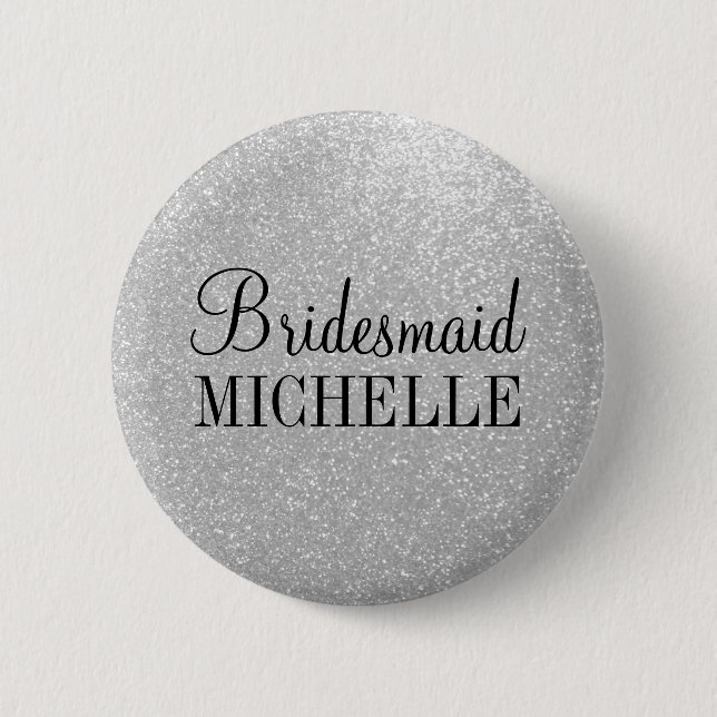 Personalized silver glitter bridesmaids buttons (Front)