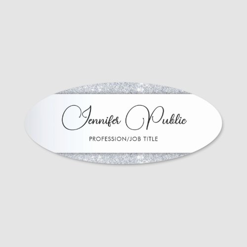 Personalized Silver Glitter Calligraphy Template Name Tag