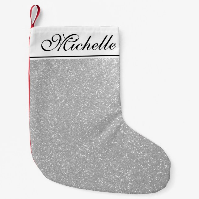Personalized silver glitter Christmas stockings (Front)