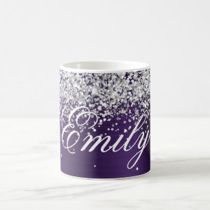Personalized Silver Glitter Dark Violet Foil Coffee Mug