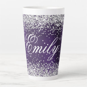 Personalized Silver Glitter Dark Violet Foil Latte Mug