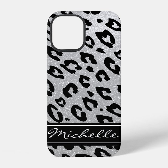 Personalized silver glitter leopard iPhone 12 case (Back)