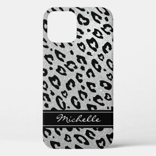 Personalized silver glitter leopard iPhone 12 case