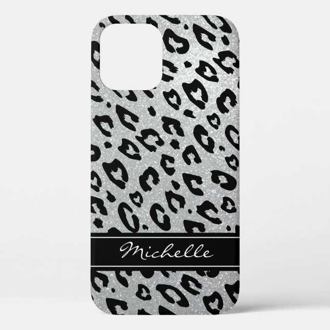 Personalized silver glitter leopard iPhone 12 case (Back)