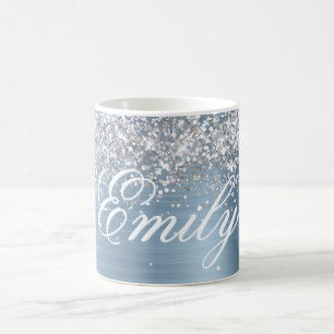 Personalized Silver Glitter Light Blue Foil Coffee Mug