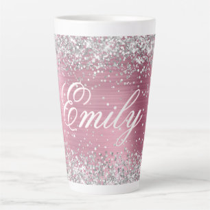 Personalized Silver Glitter Light Pink Foil Latte Mug