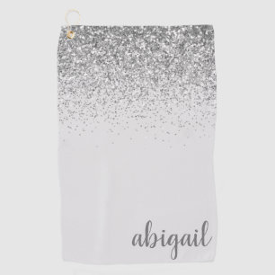 Personalized Silver Glitter Modern Monogram Name Golf Towel