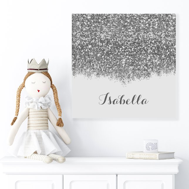 Personalized Silver Glitter Name Art Faux Canvas Print (Creator Uploaded)