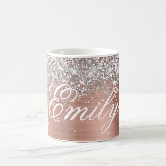 Personalized Silver Glitter Rose Gold Foil Coffee Mug (Center)