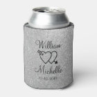 Personalized silver glitter wedding can coolers