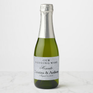 Personalized Silver Glitter Wedding Favor Mini Sparkling Wine Label