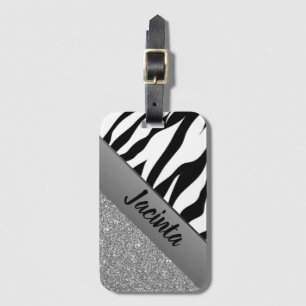 Personalized Silver Glitter Zebra Print Luggage Tag